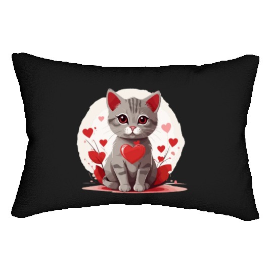 Cat love heart valentine day motif Lumbar Pillows