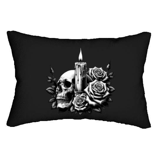 Gothic Skull and Roses Graphic Art Lumbar Pillows