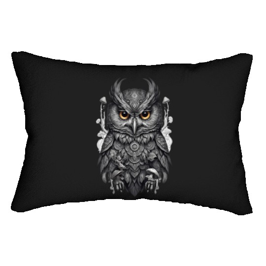 mythic black and white mandala owl Lumbar Pillows