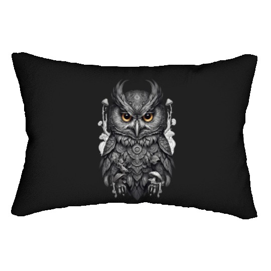 mythic black and white mandala owl Lumbar Pillows