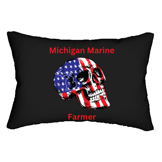 MichiganMarineFarmer with patriotic skull Lumbar Pillows