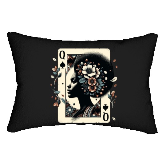 Black Queen Poker Tarot Card African American Lumbar Pillows