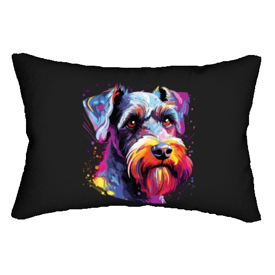 Watercolor Colorful Miniature Schnauzer Lumbar Pillows