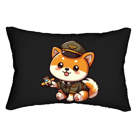 Cute Shiba Inu Pilot Playing Airplane Toys Lumbar Pillows