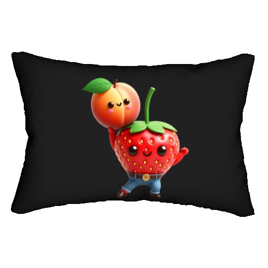 Dancing strawberry with peach Lumbar Pillows