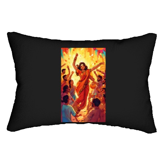 Drawn painting of a gathering of people art Lumbar Pillows