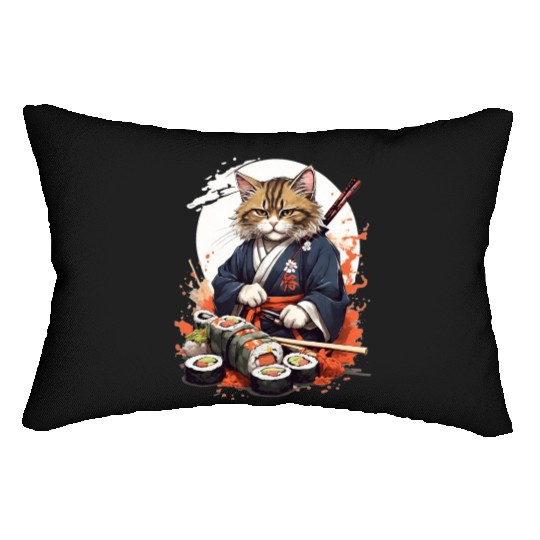 Cat Samurai Sushi Lumbar Pillows