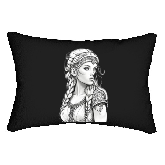 Viking female hairstyles grayscale Lumbar Pillows