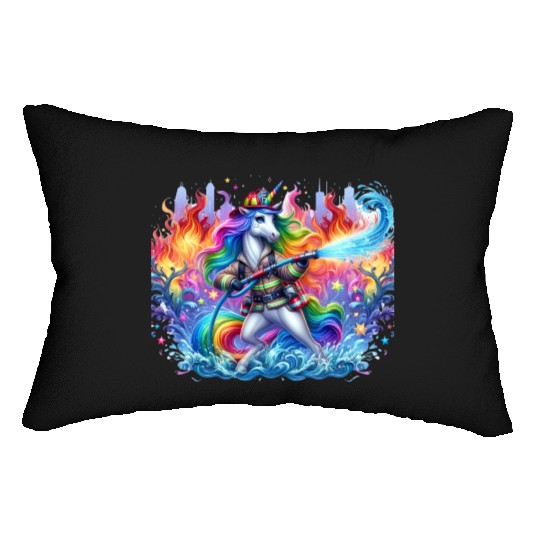 Funny unicorn as a firefighter for a little Lumbar Pillows
