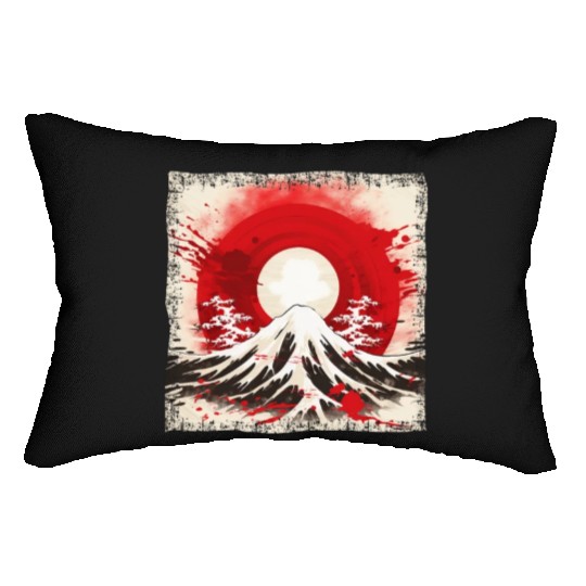 Kyoto Mountains: Flag, Volcano, and Blood Moon Lumbar Pillows