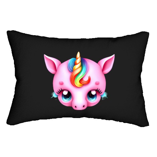 Pink Baby Rainbow Unicorn Head Lumbar Pillows