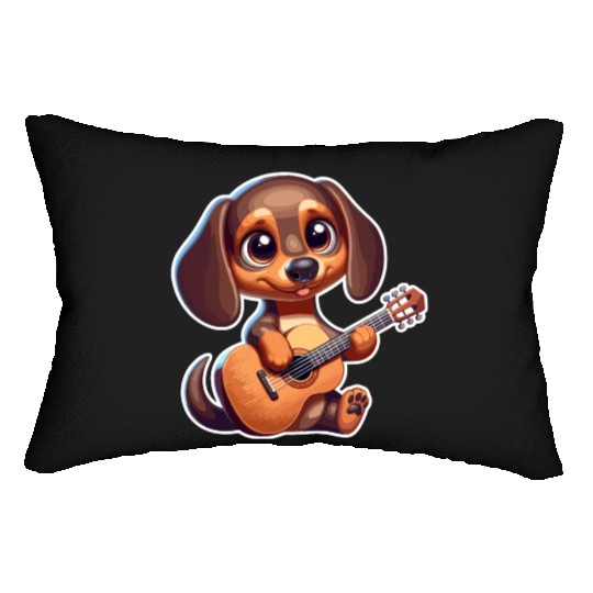 Cute Dachshund playing Guitar Lumbar Pillows