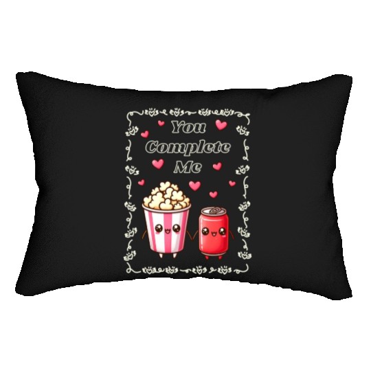 You Complete Me a cute kawaii-style popcorn cola Lumbar Pillows