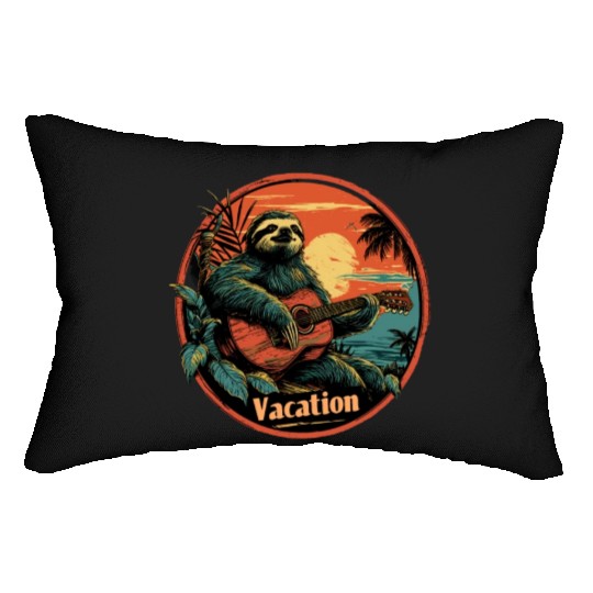 Tropical Sloth Guitar Vacation Sunset Beach Lumbar Pillows