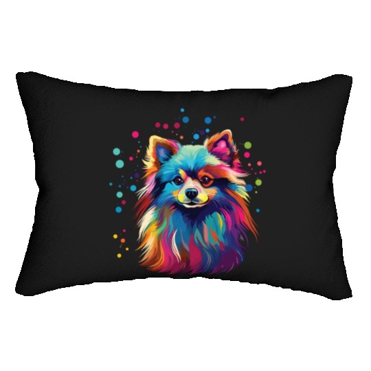 Watercolor Colorful Pomeranian Lumbar Pillows