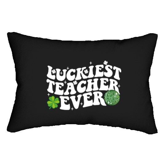 Luckiest Teacher Ever Disco Ball Shamrock Groovy Lumbar Pillows