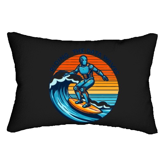 Surfer Robot: Riding the Data Waves Lumbar Pillows
