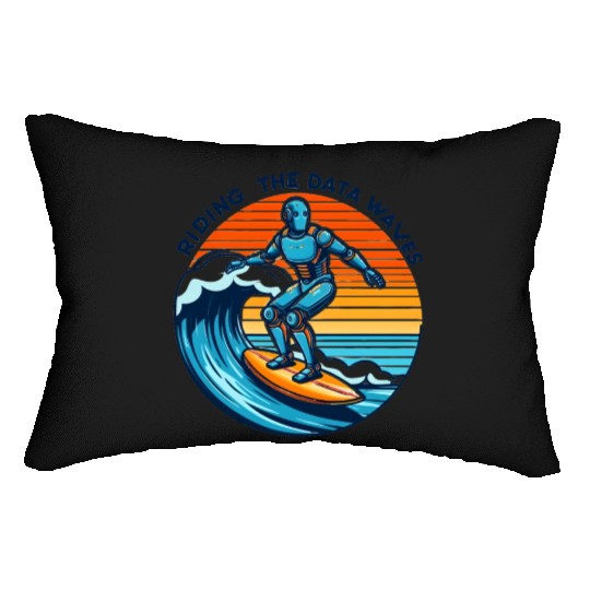 Surfer Robot: Riding the Data Waves Lumbar Pillows