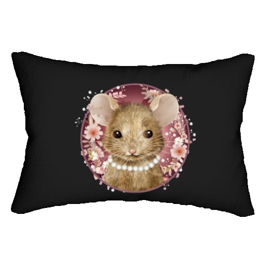 Mouse girl with pearls in floral pink frame Lumbar Pillows