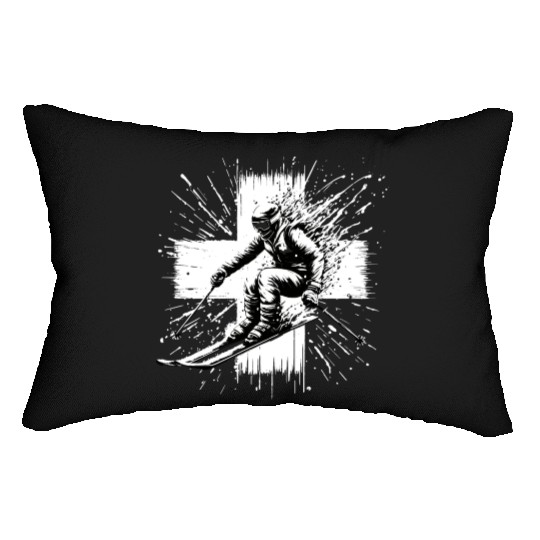 Skiing Switzerland - Swiss Skier in the Alps Lumbar Pillows