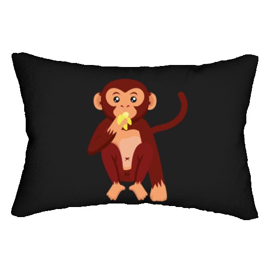 Cute monkey eating banana Lumbar Pillows