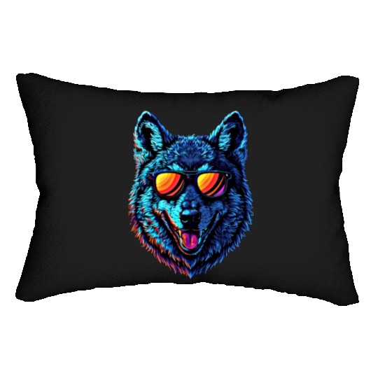 Cool Wolf Face Blue Wolf Wearing Sunglasses Lumbar Pillows