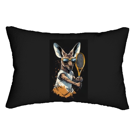 Kangaroo play tennis Lumbar Pillows