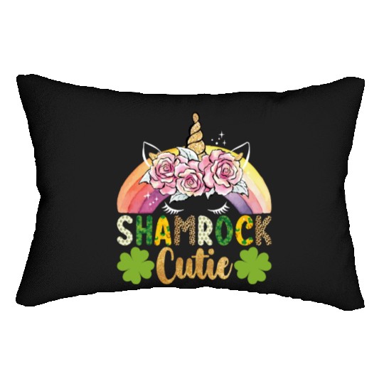 Shamrock Cutie Unicorn Rainbow St Patricks Day Lumbar Pillows