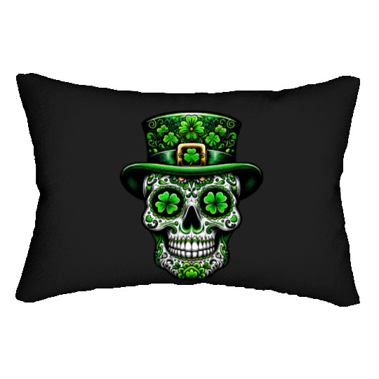 St Patricks Day Irish Sugar Skull Day Of Dead Lumbar Pillows