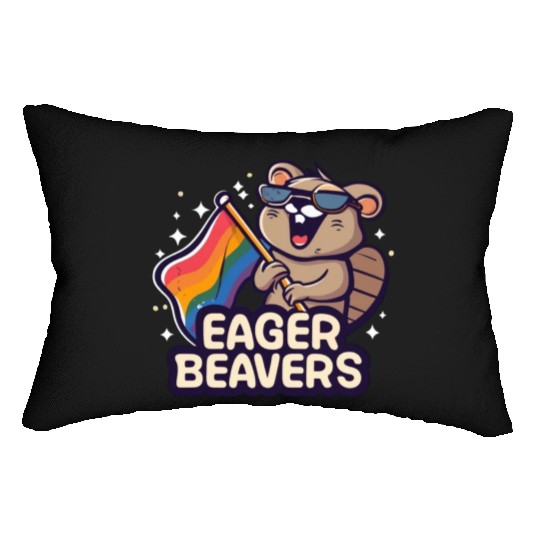 Eager Beavers with Pride LGBT Flag Lumbar Pillows