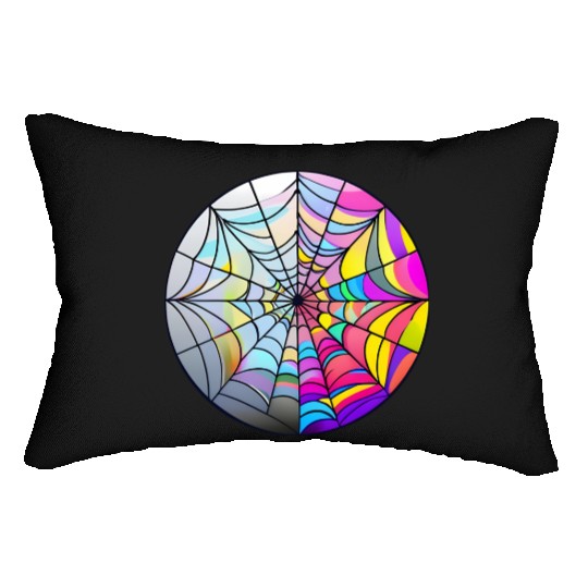 colorful spider web stained glass Lumbar Pillows