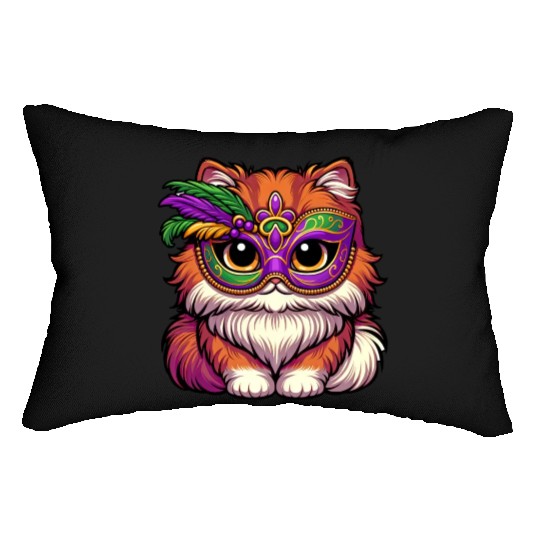 Mardi Gras Persian Cat, Dressed-up Cat Lumbar Pillows