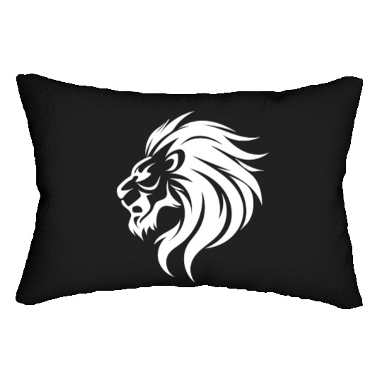 Angry Lion Head Tattoo Style Waving Mane Lumbar Pillows