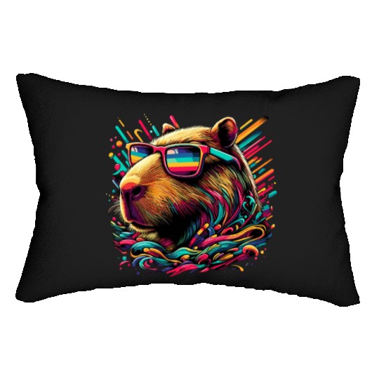 Neon Capybara With Sunglasses Lumbar Pillows
