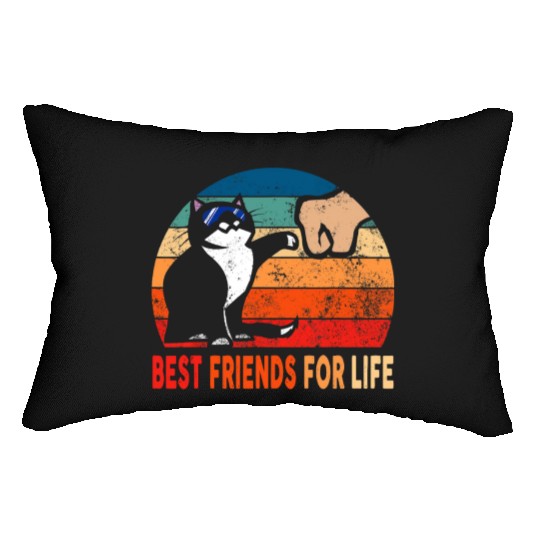 Best Friends for Life Fist Bump Cat Owner Retro Lumbar Pillows