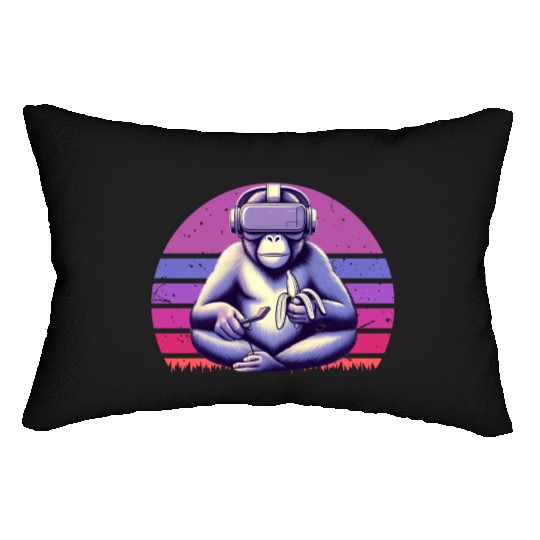Virtual Zen: Retro Aesthetic Gamer Gorilla Lumbar Pillows