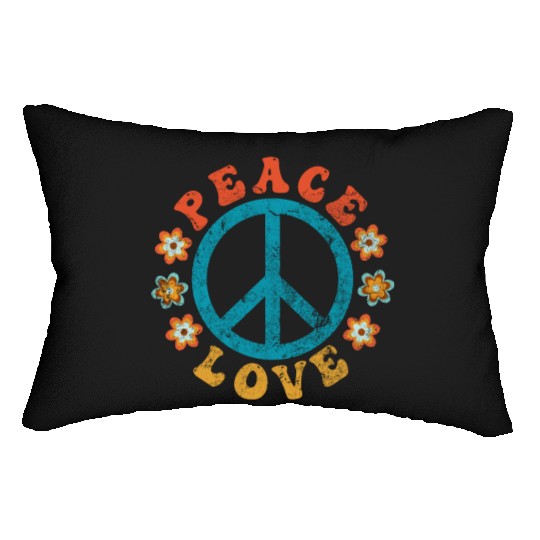Peace & Love - Hippie Peace Sign With Flowers Lumbar Pillows