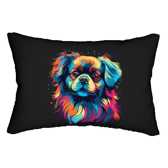 Watercolor Colorful Tibetan Spaniel Lumbar Pillows