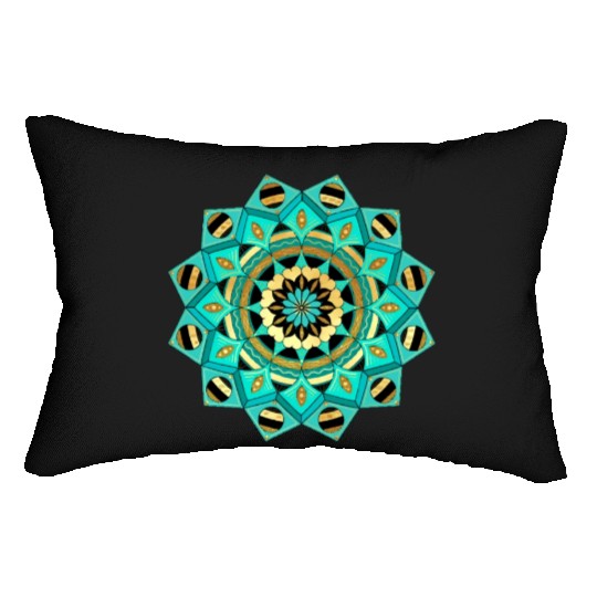 Mandala blue gold black with hearts Lumbar Pillows