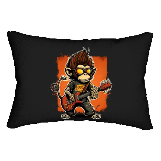 Monkey Chimpanzee Playing Acousitc Rock Guitar Lumbar Pillows