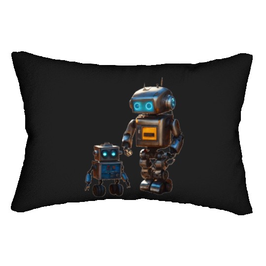 Two robot friends Lumbar Pillows