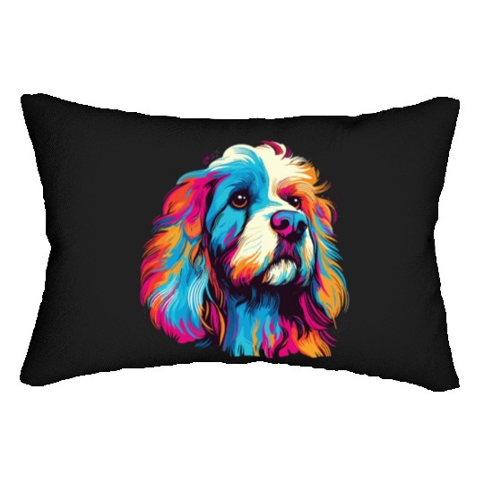 Watercolor Colorful Tibetan Spaniel Lumbar Pillows