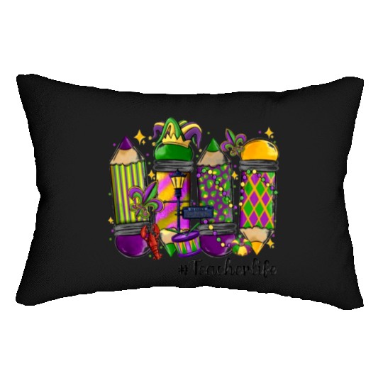 mardi gras teacher life Lumbar Pillows