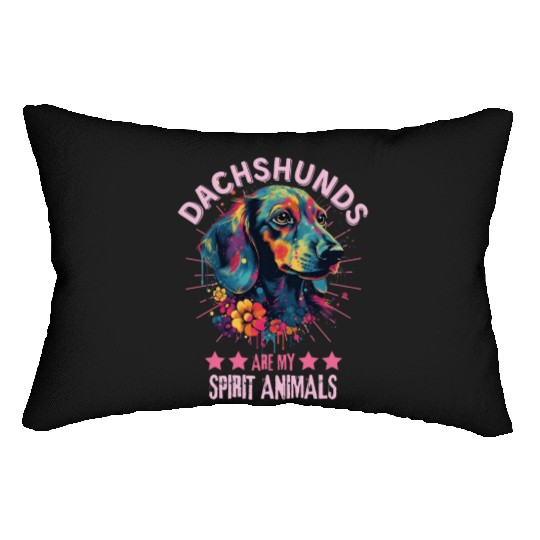 Colorful Dachshund with flowers Lumbar Pillows