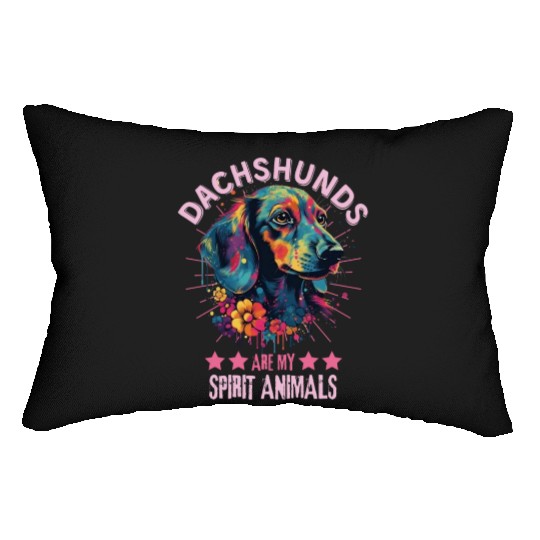 Colorful Dachshund with flowers Lumbar Pillows
