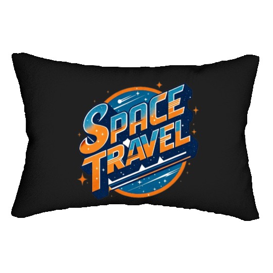 space travel typography text with stars Lumbar Pillows