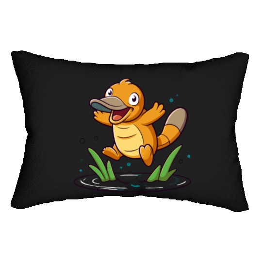Whimsical Platypus Frolicking in a Pond Lumbar Pillows