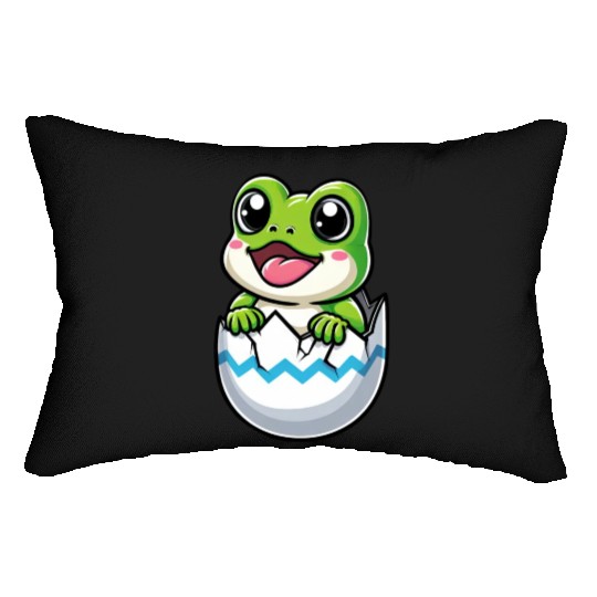 Colorful Easter Egg with Hatching Frog Design Lumbar Pillows
