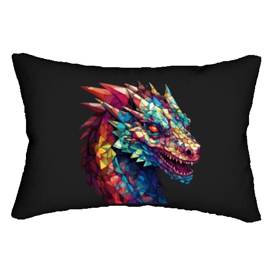 Cerulean Coil: The Stained Glass Dragon Lumbar Pillows