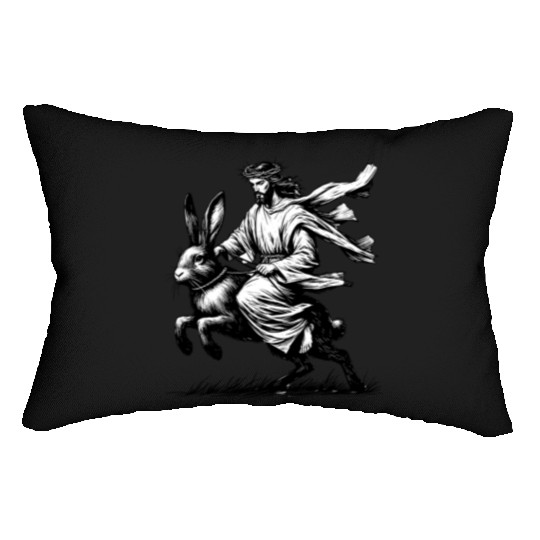 Jesus Riding the Easter Bunny Lumbar Pillows